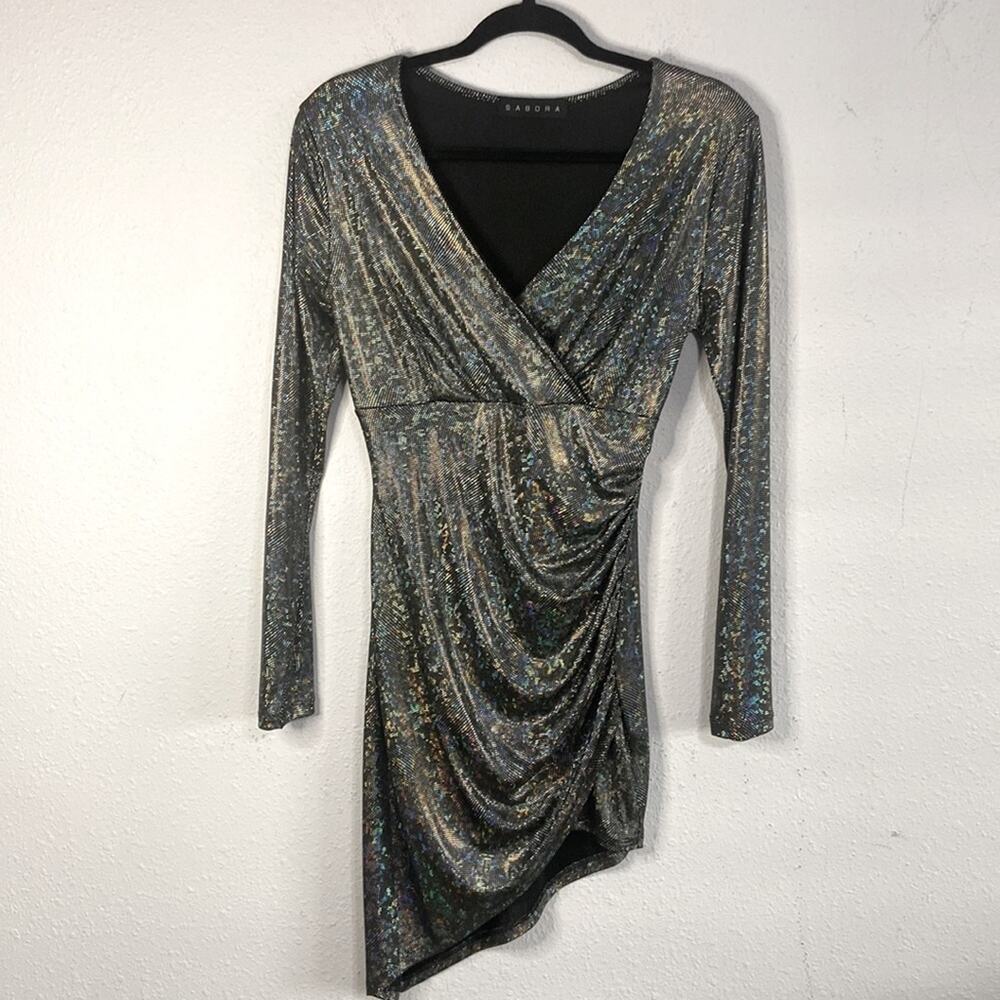 Sabora Women Metallic Asymmetrical Cocktail Dress Size M